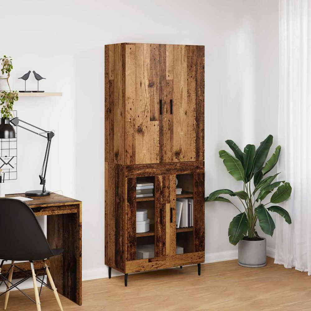 vidaXL 2 Glass Door Old Wood Modern Highboard Image 9