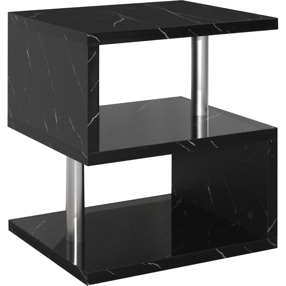Comfy Living 2 Shelf Black Marble Effect High Gloss Abstract LED Side Table Image 3