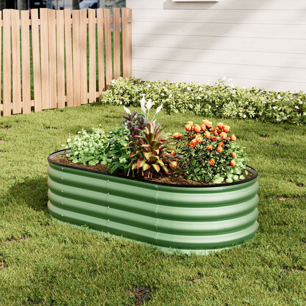 Living and Home Light Green Oval Galvanised Steel Raised Garden Bed 160 x 42cm Image 7