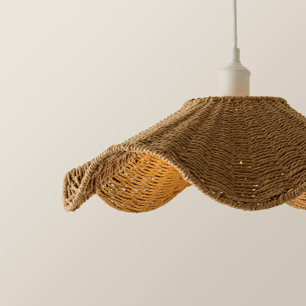 ValueLights Loretta Natural Wicker Wave Shade Ceiling Pendant Light with Bulb 70cm Image 4