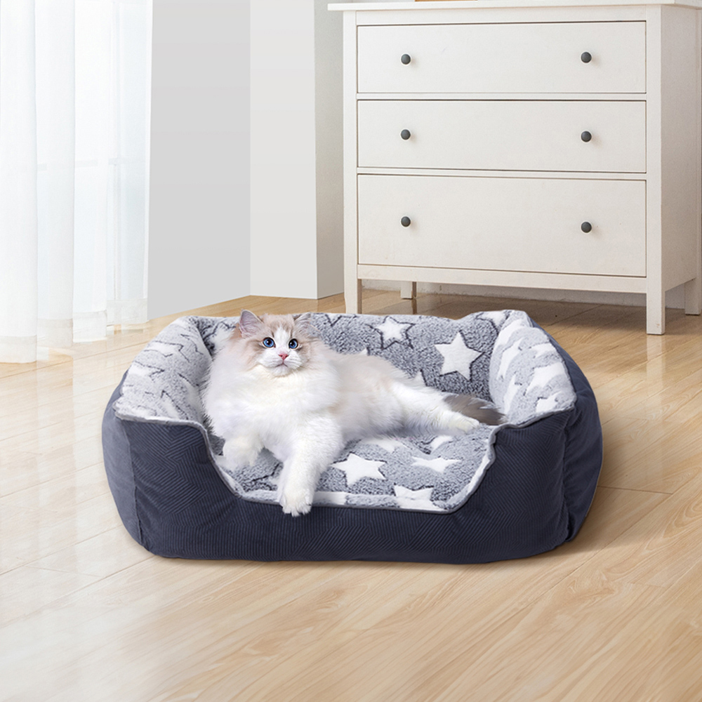 H&O Direct 63cm Star Print Soft Corduroy Pet Bed with Non Slip Bottom Image 2