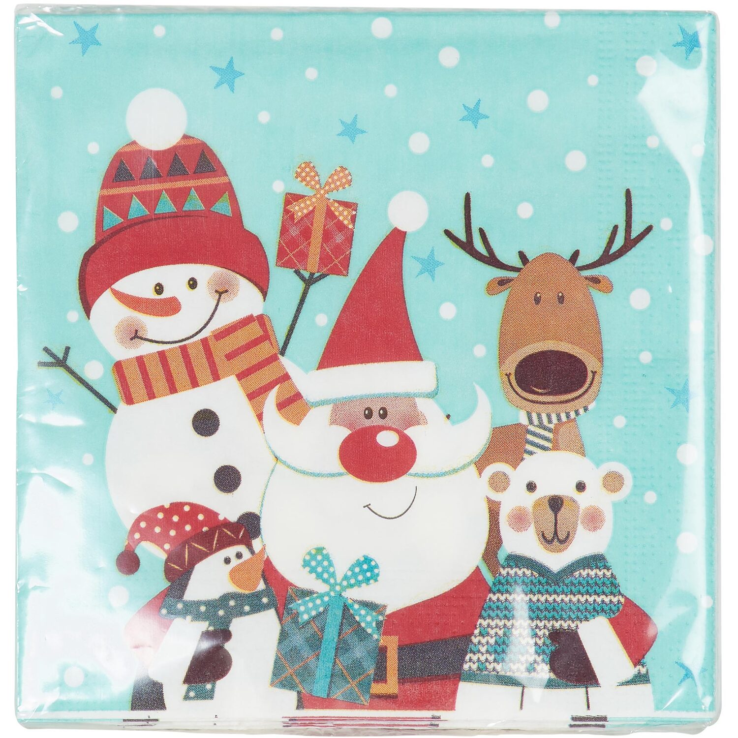 Pack of 20 Santa and Friends Napkins - Blue Image 1