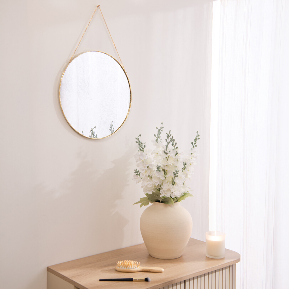 Framed Round Hanging Mirror Gold Image 5