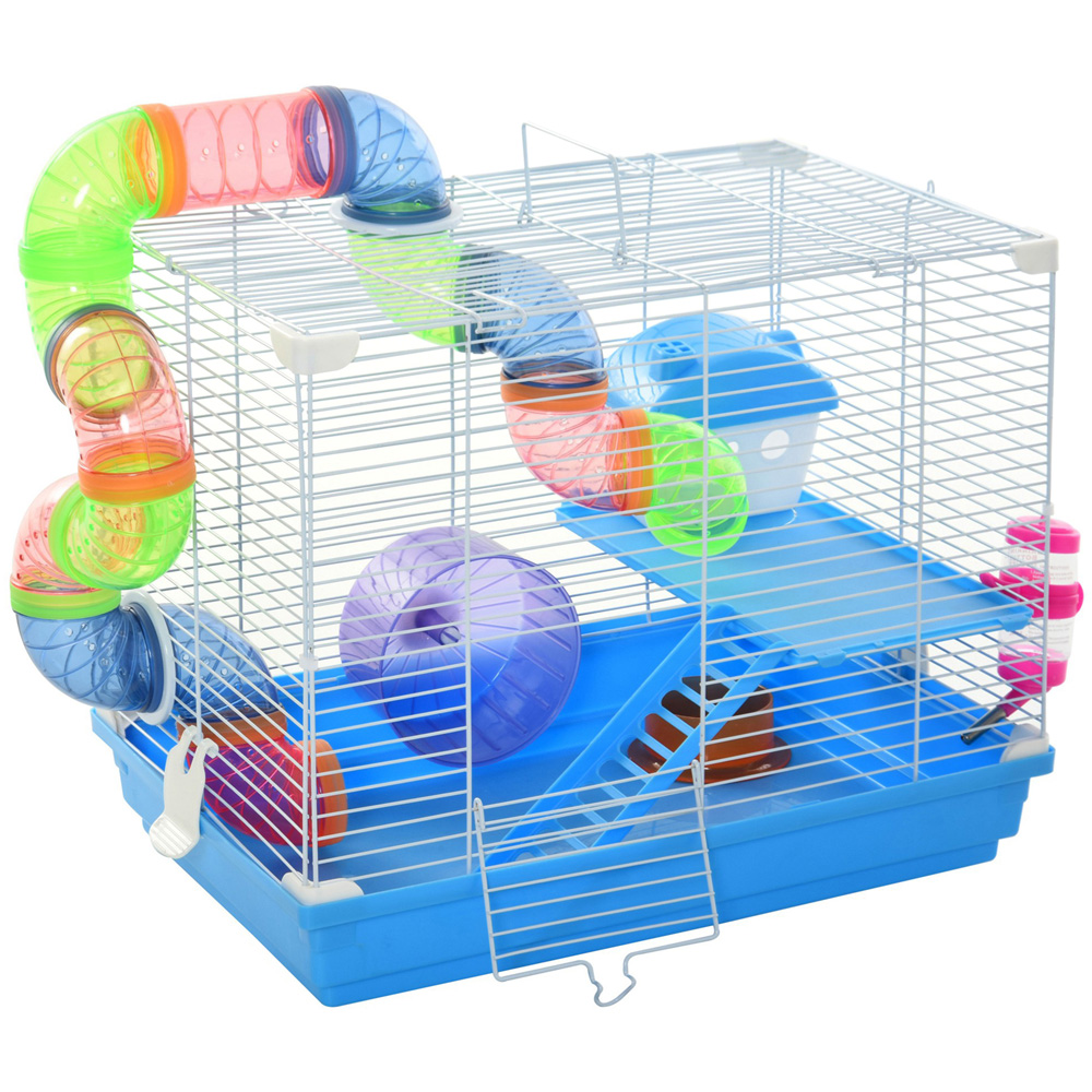 PawHut White and Blue Hamster Small Animal Cage Carrier Image 1