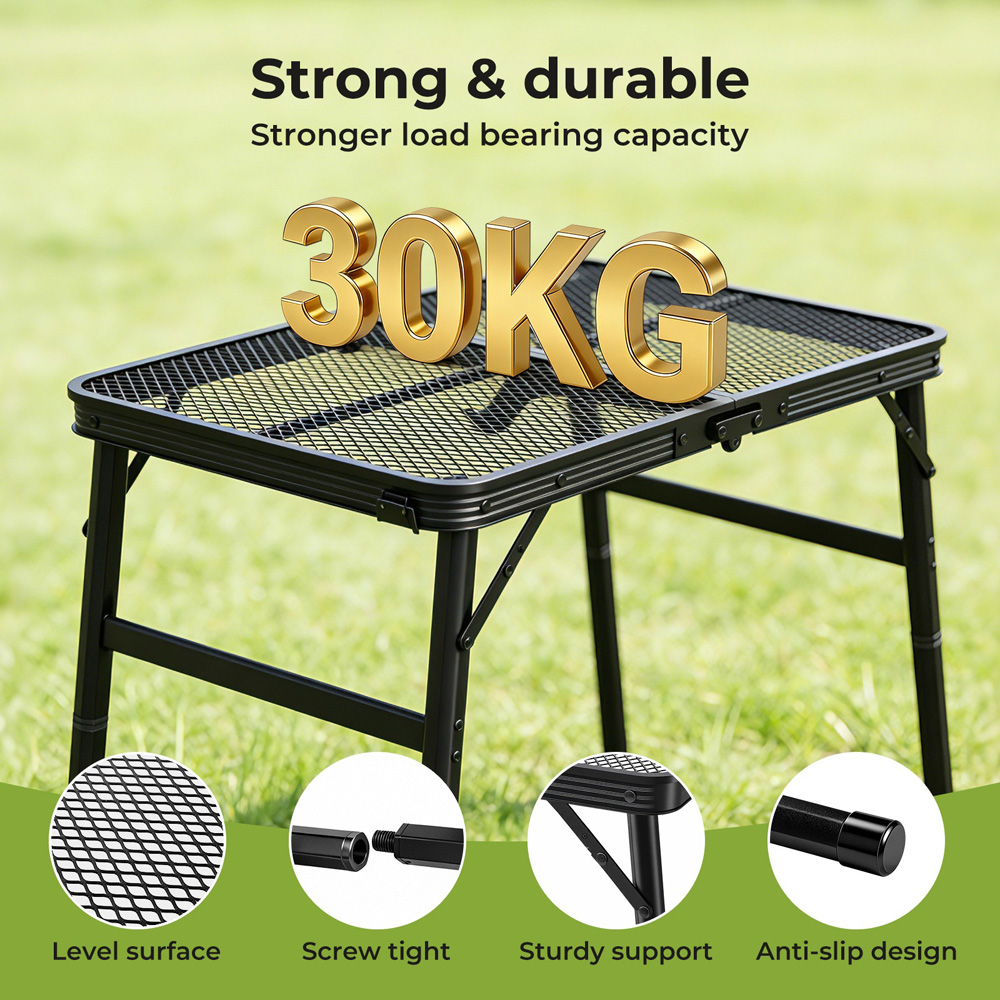 Levede Black Aluminium Adjustable Height Foldable Camping Table 60cm Image 3
