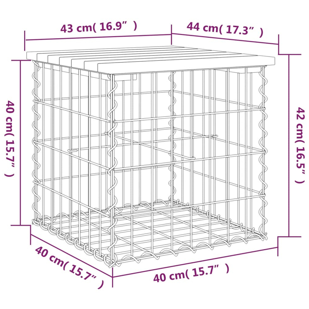 vidaXL Natural Solid Douglas Wood Gabion Design Garden Bench 43 x 44 x 42cm Image 7