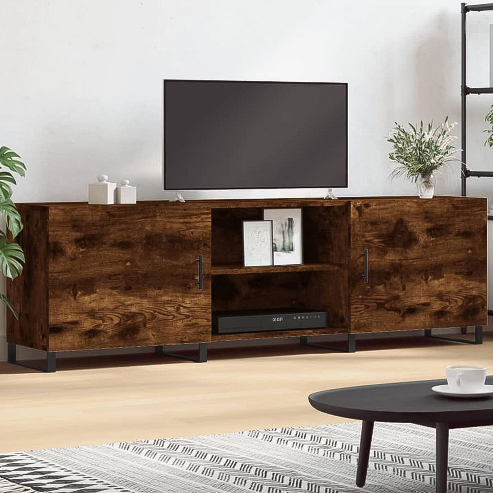 vidaXL 2 Door 2 Shelf Smoked Oak Wooden TV Cabinet Image 1