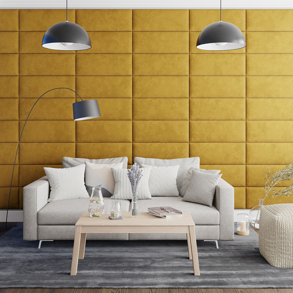 Aspire EasyMount Ochre Plush Velvet Upholstered Wall Mounted Headboard Panels 4 Pack Image 3