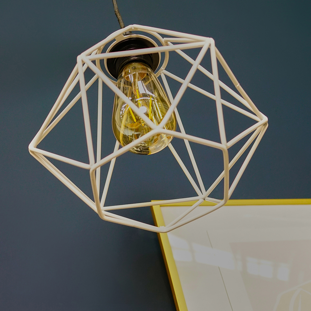 ValueLights Diablo White Industrial Wire Frame Pendant Shade Image 6