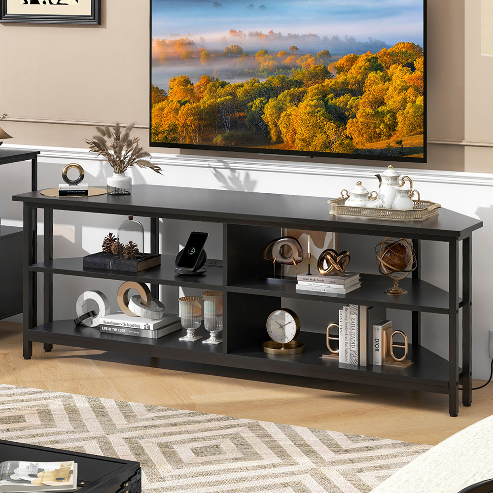Costway 4 Shelf Black Corner TV Unit with AC Outlet Image 1