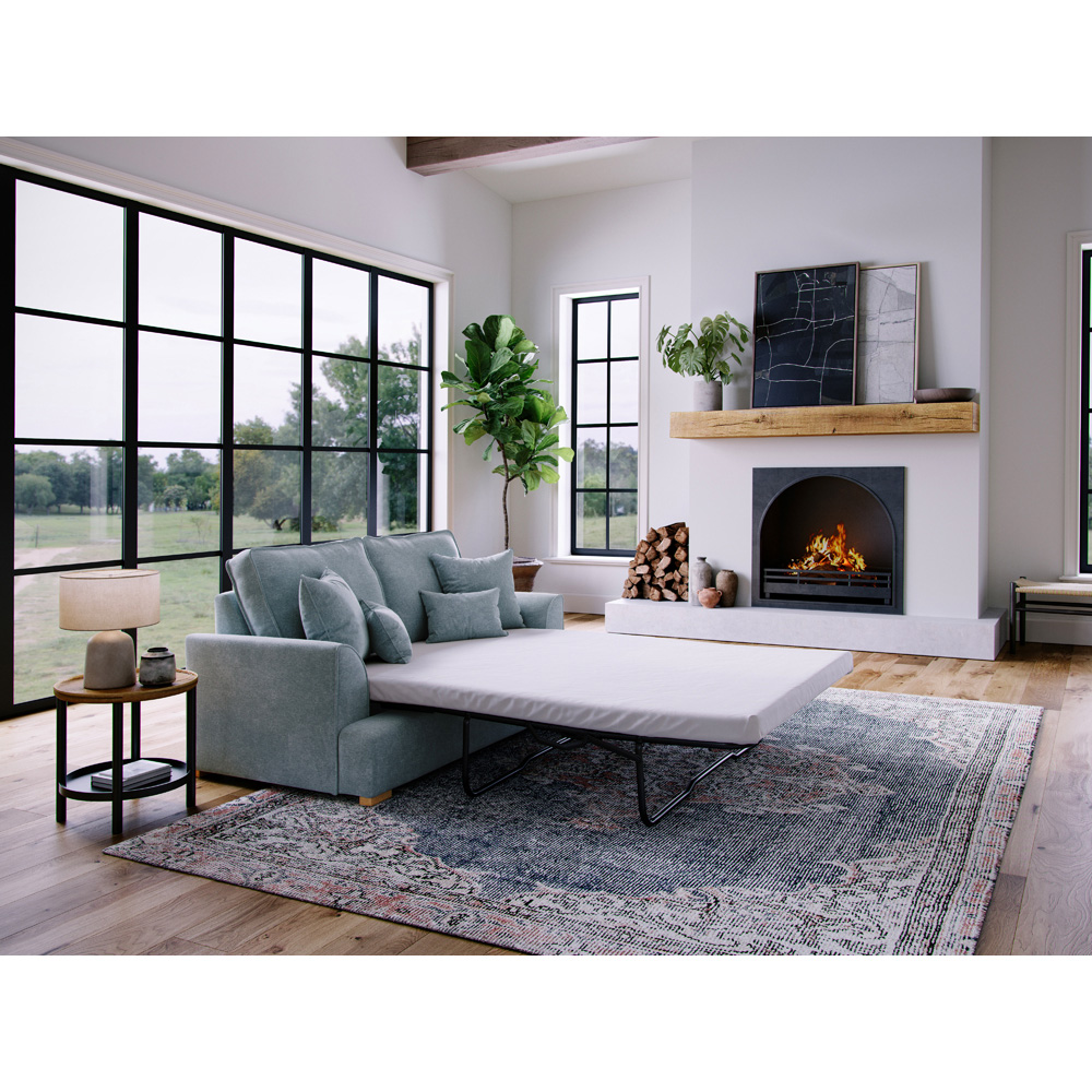 Alba City 2 Seater Fine Blue Fabric Sofa Bed Image 8