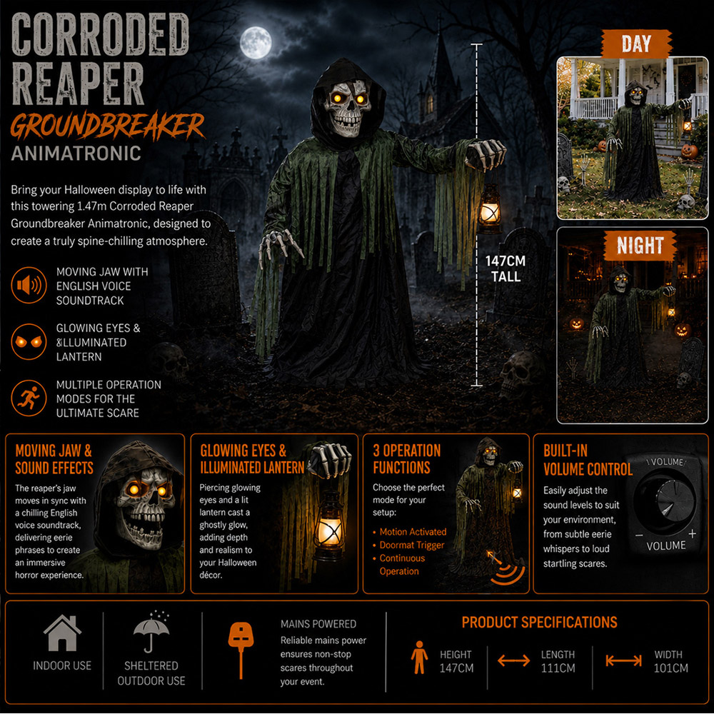 Samuel Alexander Light Up Corroded Animatronic Reaper Groundbreaker Halloween Decoration 4.8ft Image 8