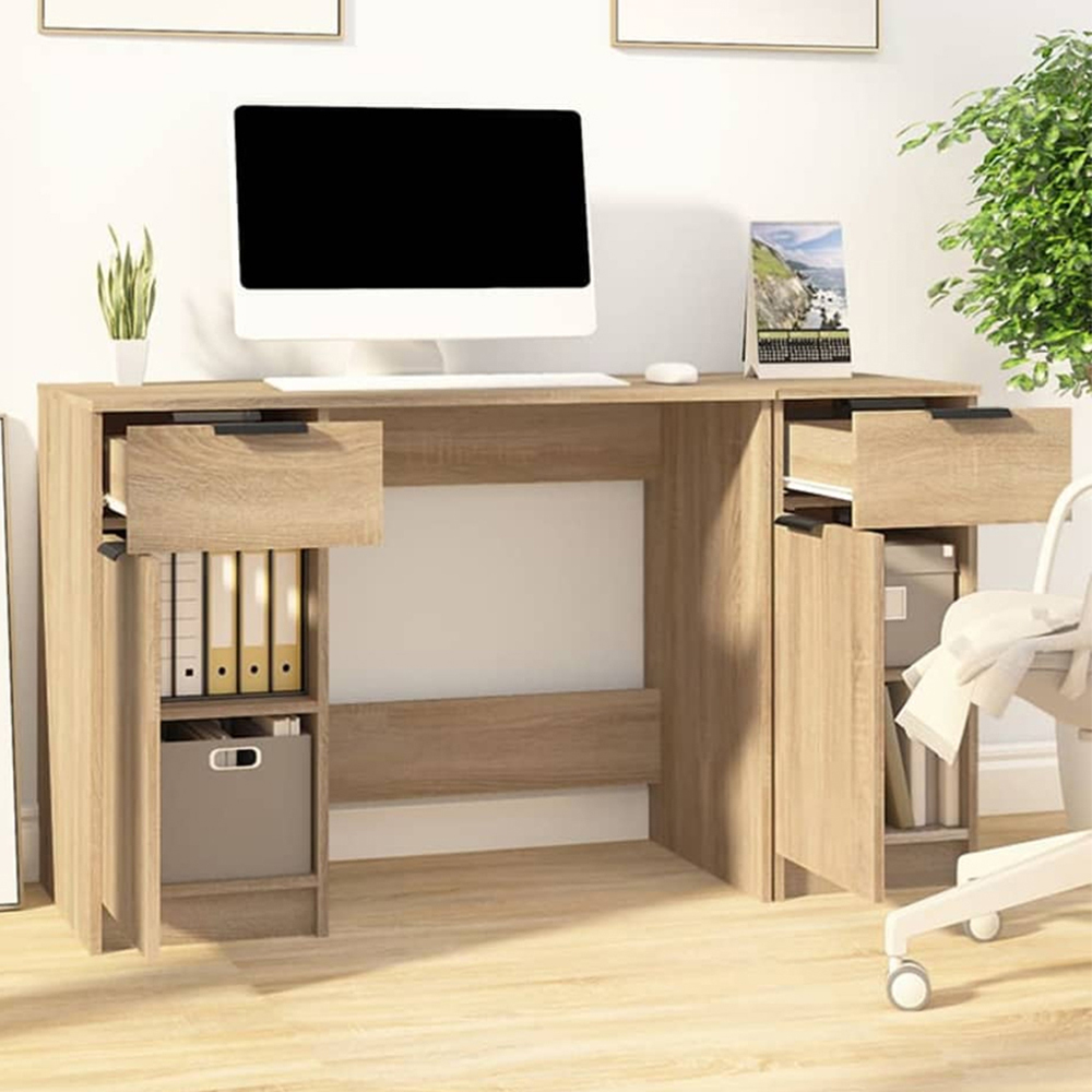 vidaXL 2 Door 2 Drawer Computer Desk Sonoma Oak Image 1