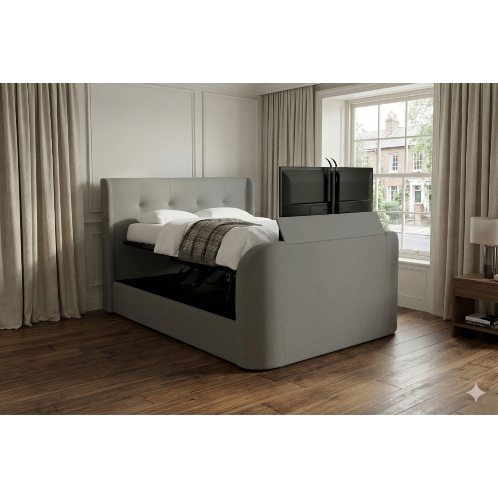Webb Daniels MediaMax Small Double Smoke Grey Fabric Ottoman Media TV Bed with 4.1 Soundbar Image 5