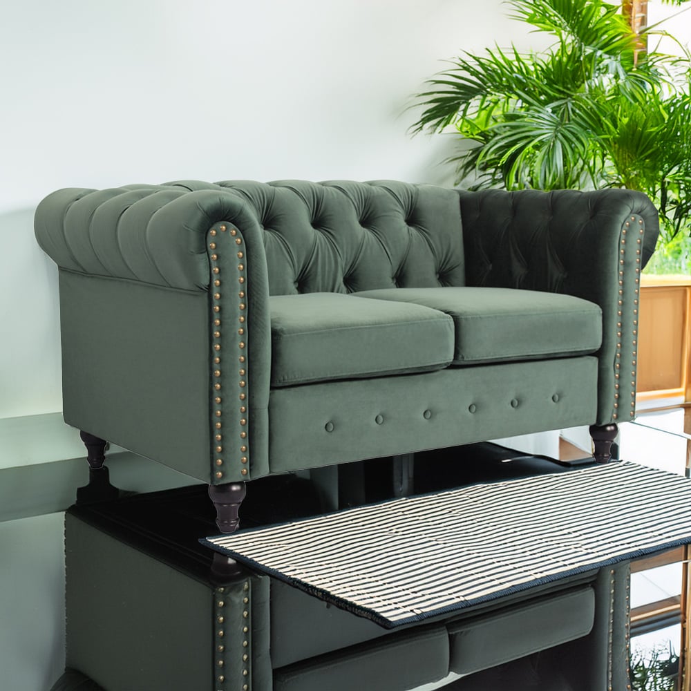 Furniture One Green Nailhead Trim Upholstered Sofa Chair Image 1