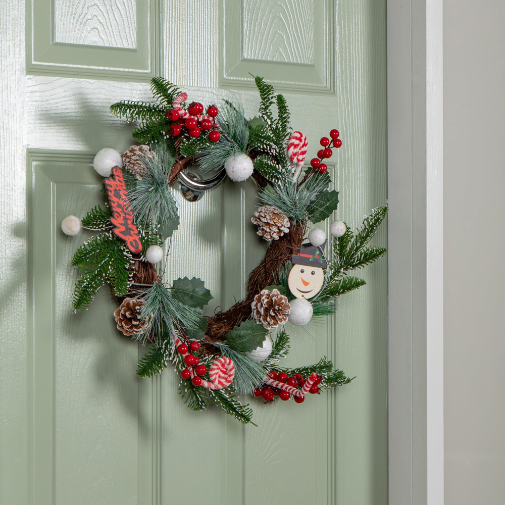 Samuel Alexander Candy Swirls Christmas Wreath with Pinecones Red Berries and Candy Canes 40cm Image 3
