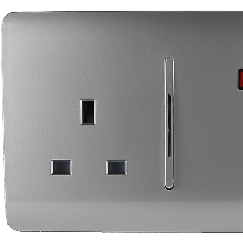 Trendi Switch 45amp and 13amp Light Grey Cooker Switch and Plug Socket with Neon Image 2