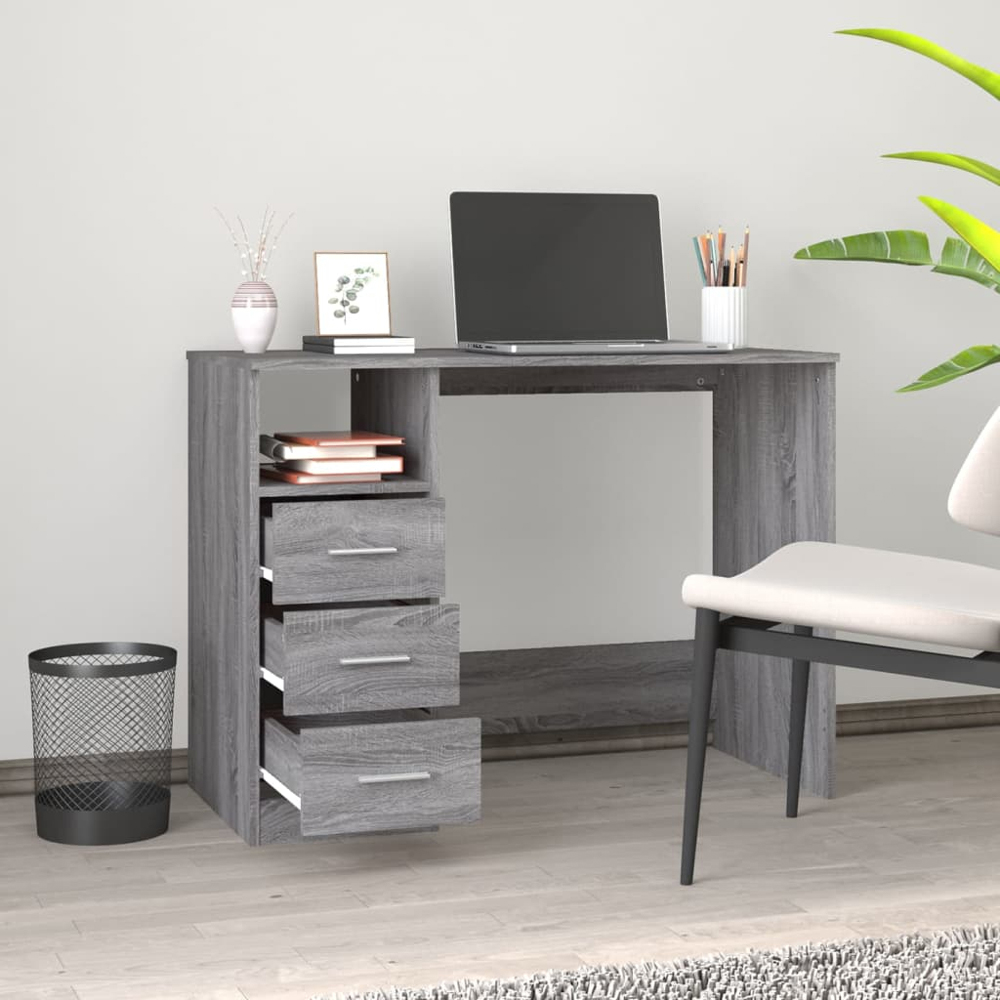 vidaXL 3 Drawer Single Shelf Computer Desk Grey Sonoma Image 9