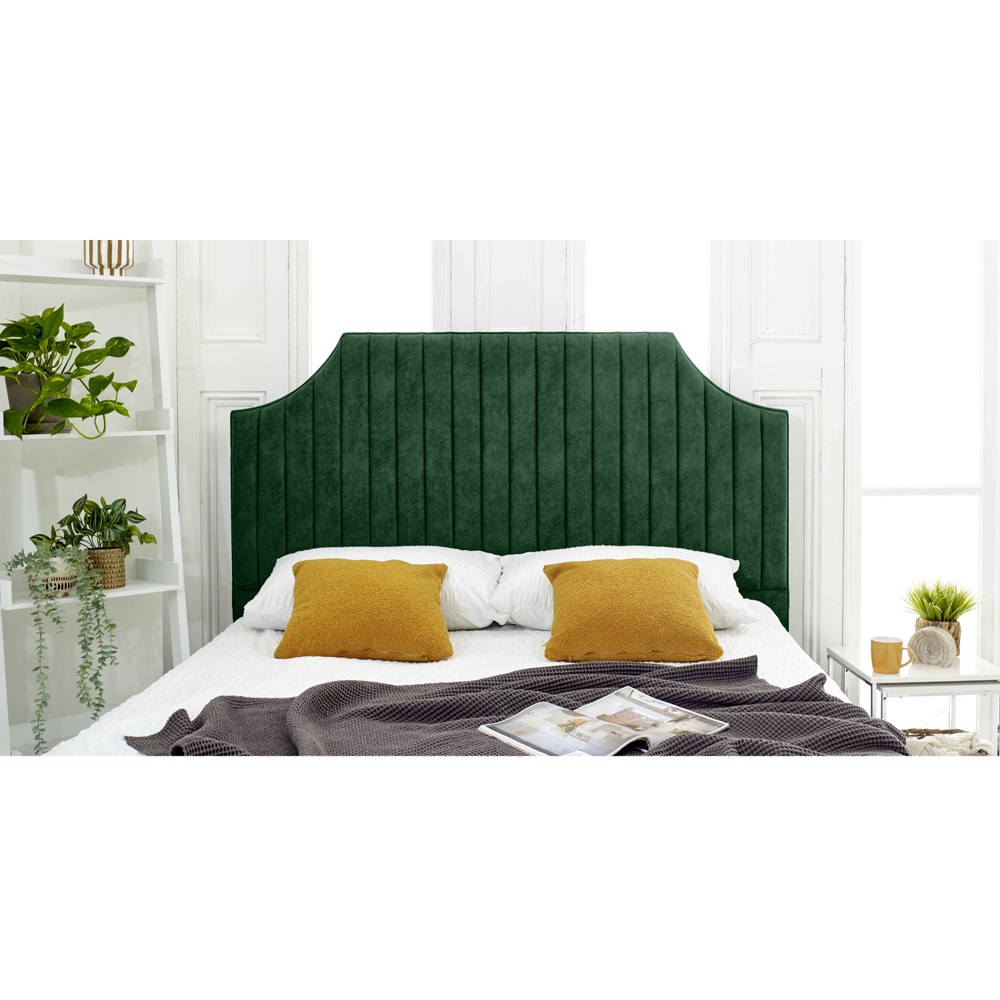 Eleganza Ascend Small Double Green Plush Velvet Bed Frame with Lined Headboard Image 3