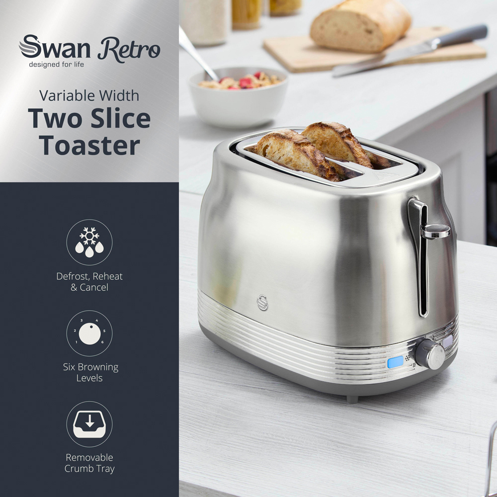 Swan Retro Revive Silver 2 Slice Toaster Image 3