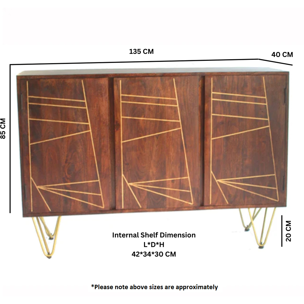 Brooklyn Ozella 3 Door Dark Gold Large Sideboard Image 4