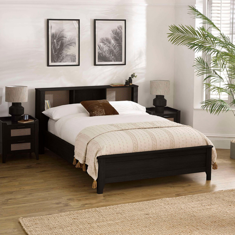 Julian Bowen Sydney King Size Black Ash Effect Rattan Print Bookcase Bed Frame Image 8