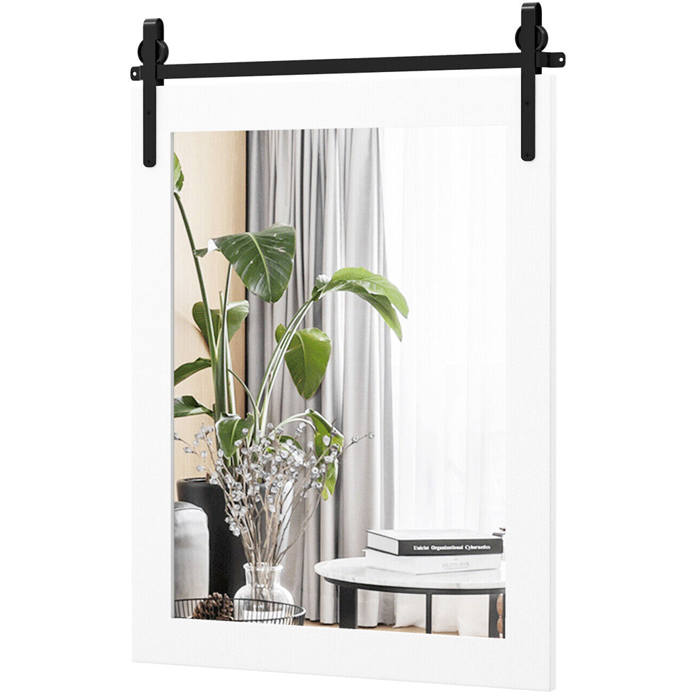 Costway White Solid Wood Frame Wall Mounted Mirror Image 1