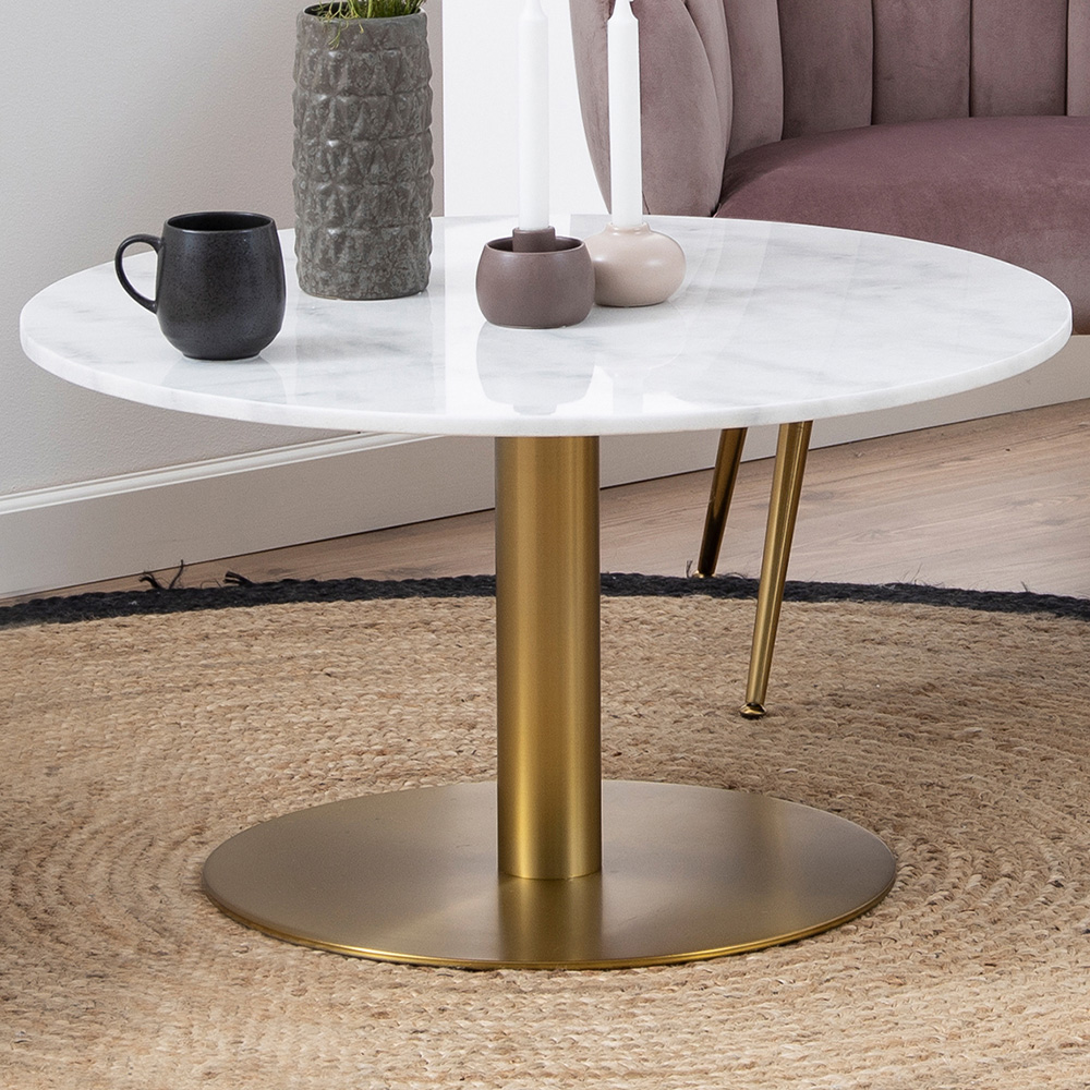 Florence Corby White Marble and Gold Round Coffee Table Image 1