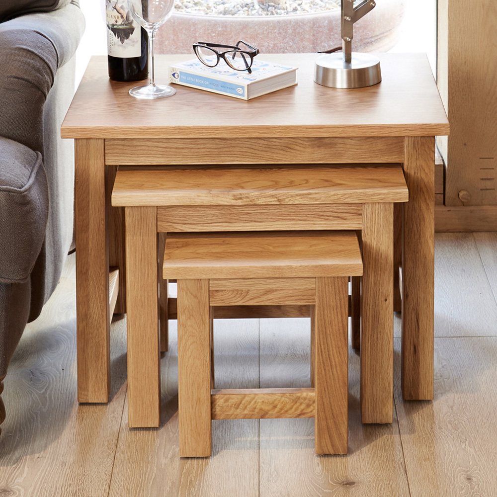 Baumhaus Mobel Oak Nest of Tables Set of 3 Image 1