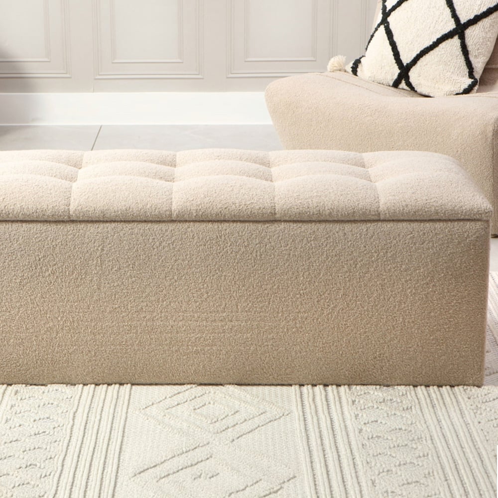 Desser Furniture Medium Rectangular Latte Boucle Fabric Storage Ottoman Image 1