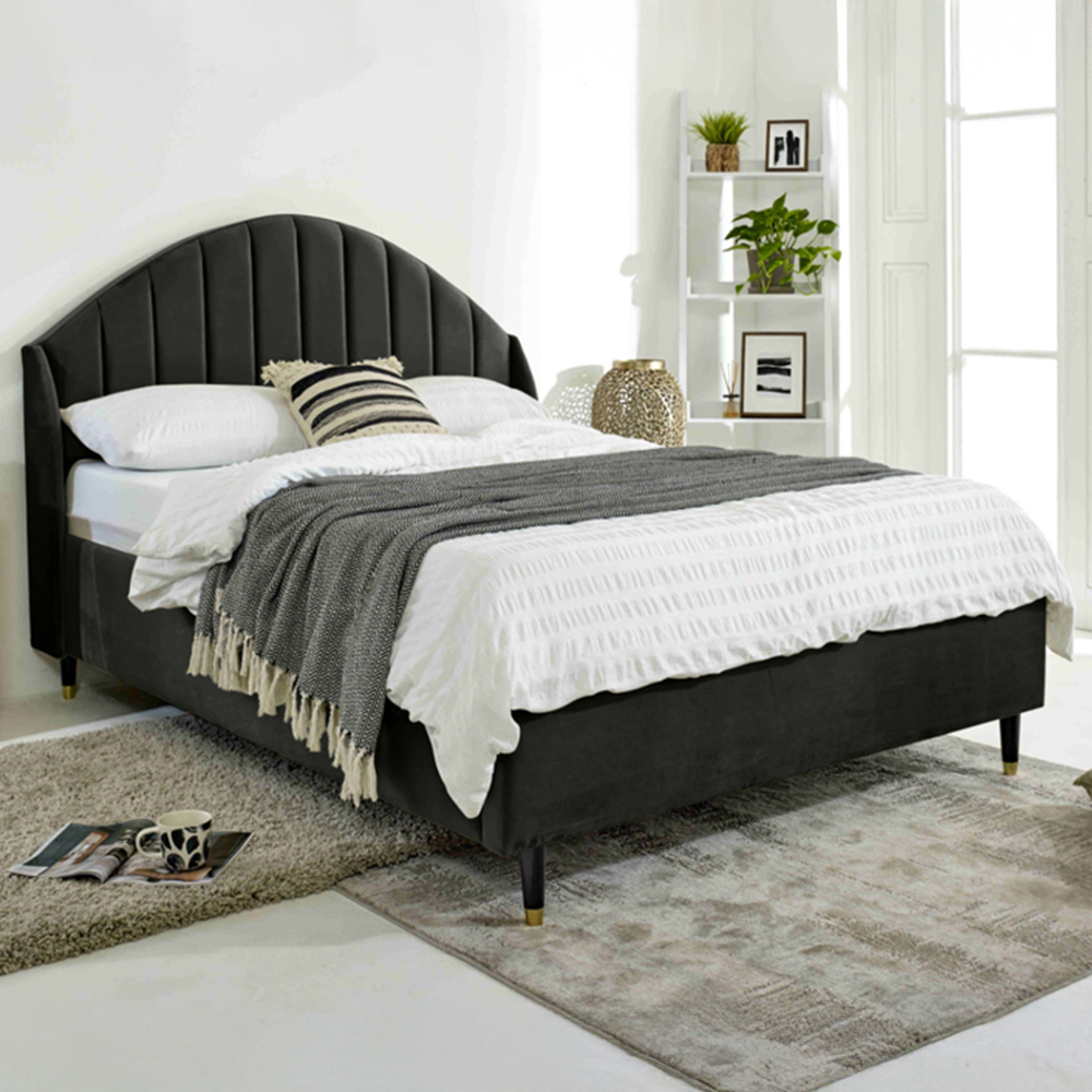 Eleganza Elysium Super King Size Black Plush Velvet Bed Frame with Curved Winged Headboard Image 1