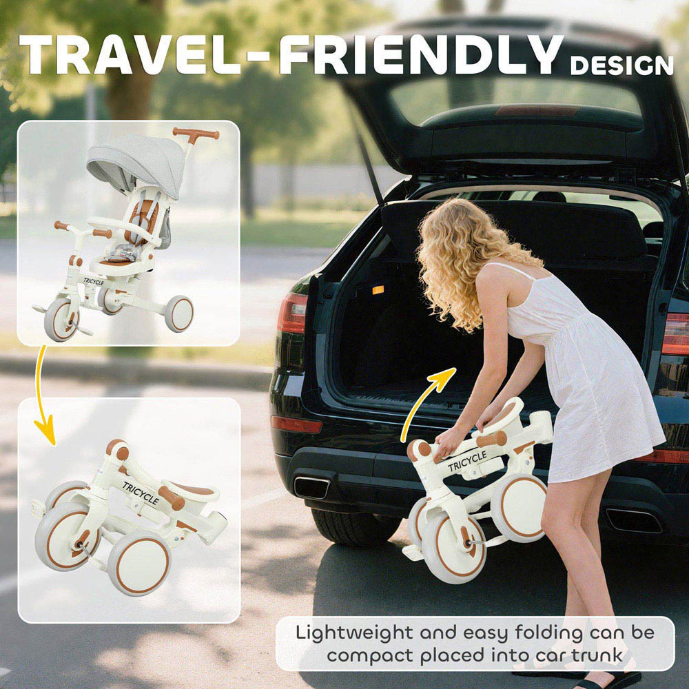 Tommy Toys 5-in-1 Toddler Cream White 5 Point Harness Foldable Trike with Parent Handle Image 8
