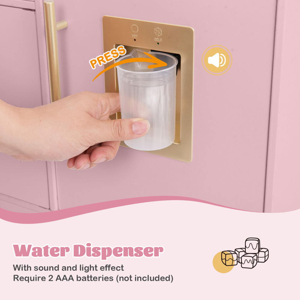 Costway Kids Pink Kitchen Play Set with Coffee Maker Stove Top Golden Utensils Image 4