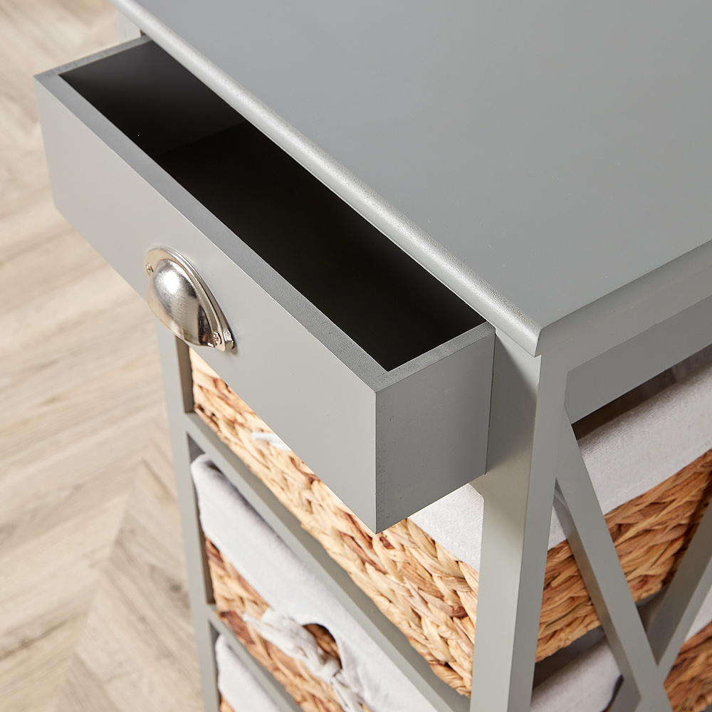 Home Source Single Drawer 3 Lined Basket Grey Storage Unit Image 6