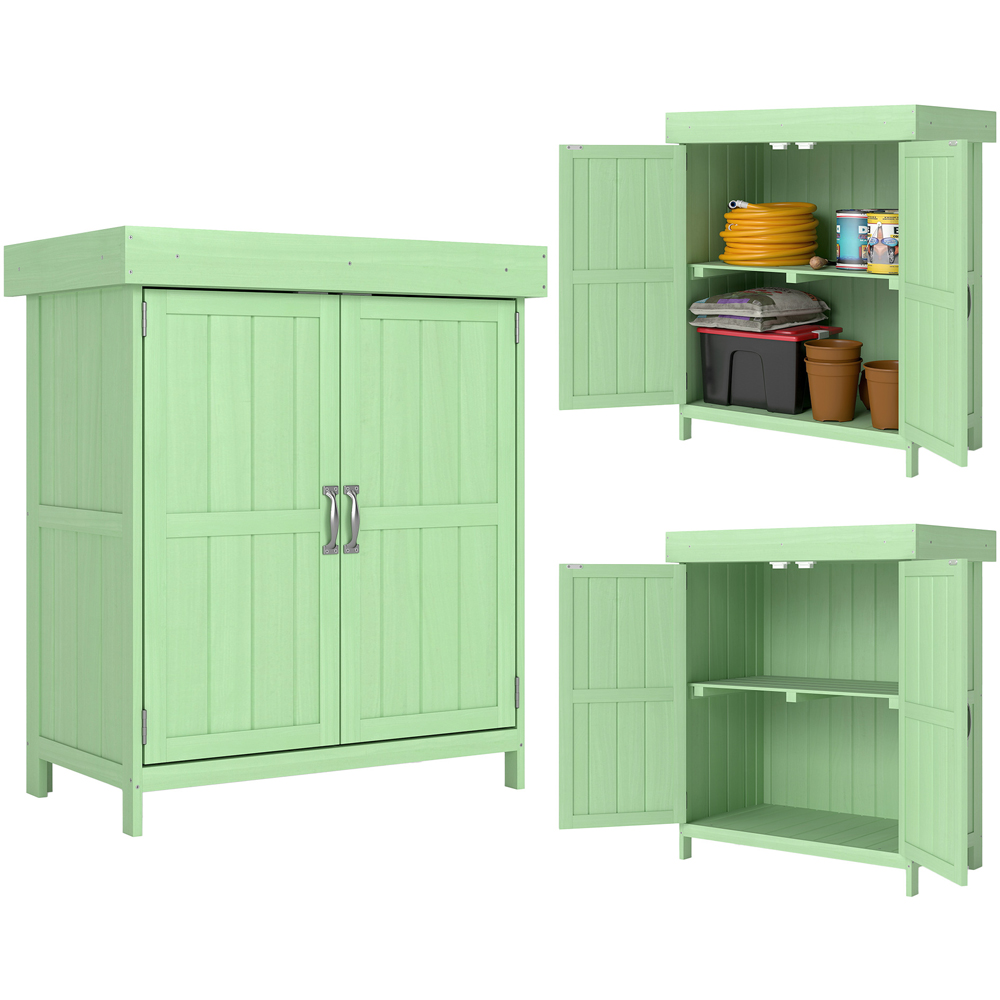Outsunny 2.4 x 1.4ft Light Green Wooden Garden Storage Shed with Hinged Roof Image 3