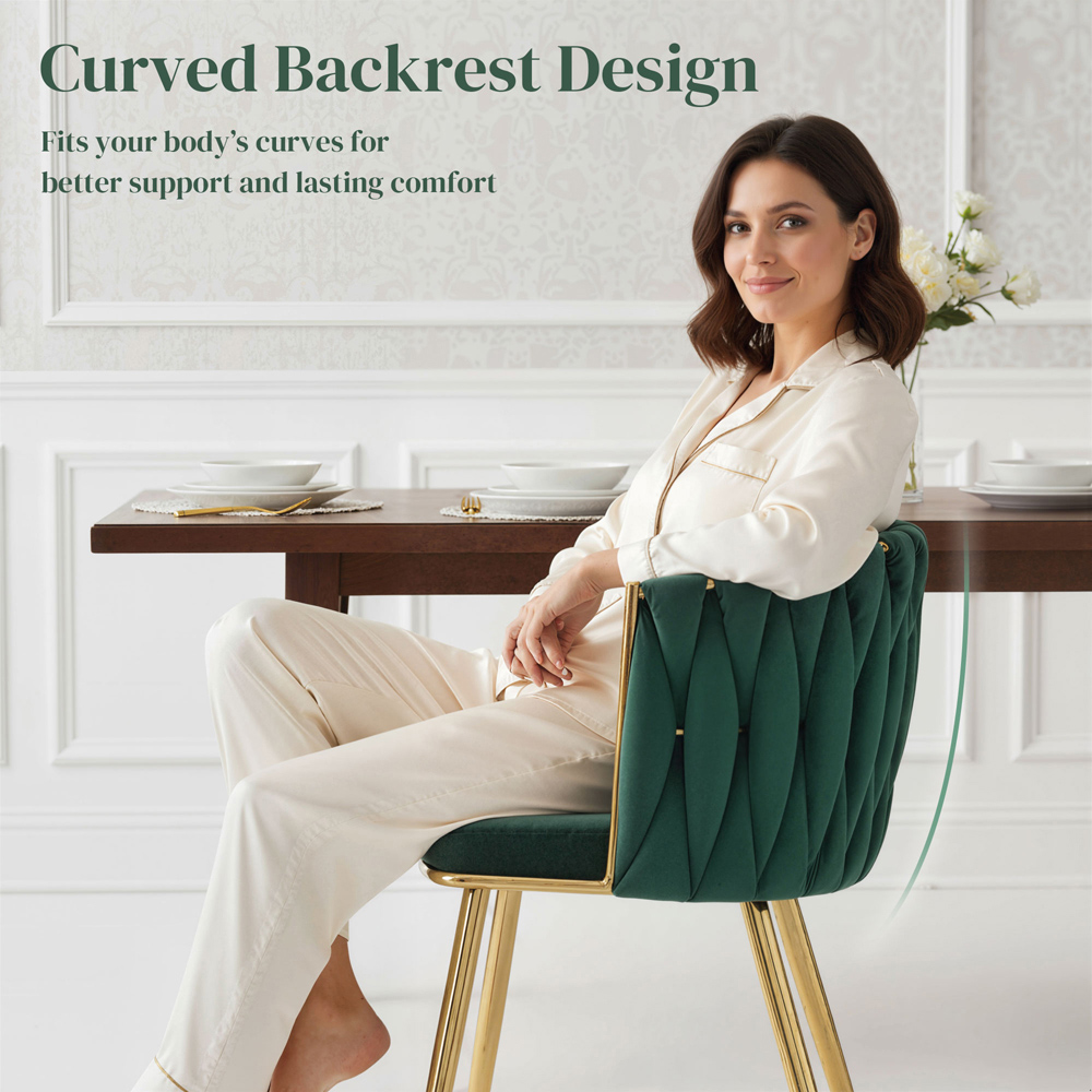 Portland Set of 2 Dark Green Upholstered Dining Chair Image 6