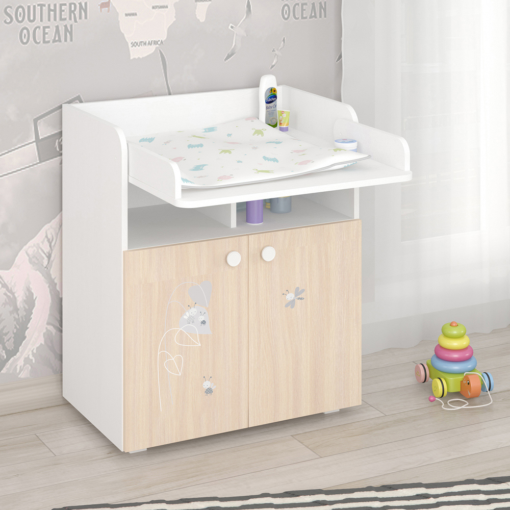 Kudl 700 Kids 2 Door 2 Shelf White and Pastel Oak Amis Dresser with Changing Board Image 5