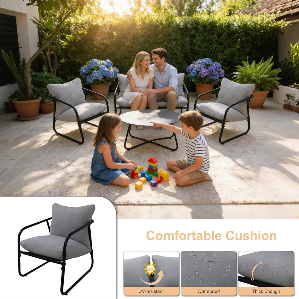 Alivio 4 Seater Grey Garden Sofa Set with Cushions and Coffee Table Image 7