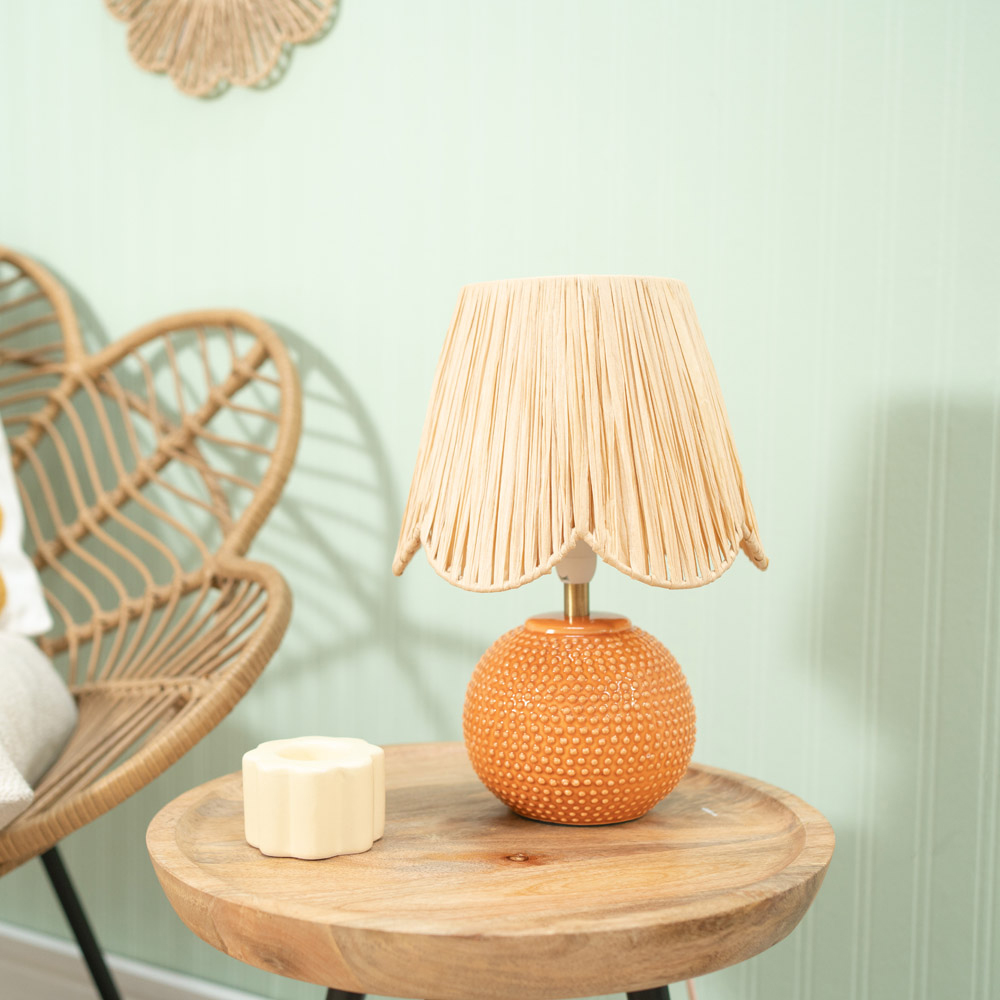 ValueLights Sebby Raffia Lamp Shade Ceramic Globe Textured LED Table Lamp 2 Pack Image 3