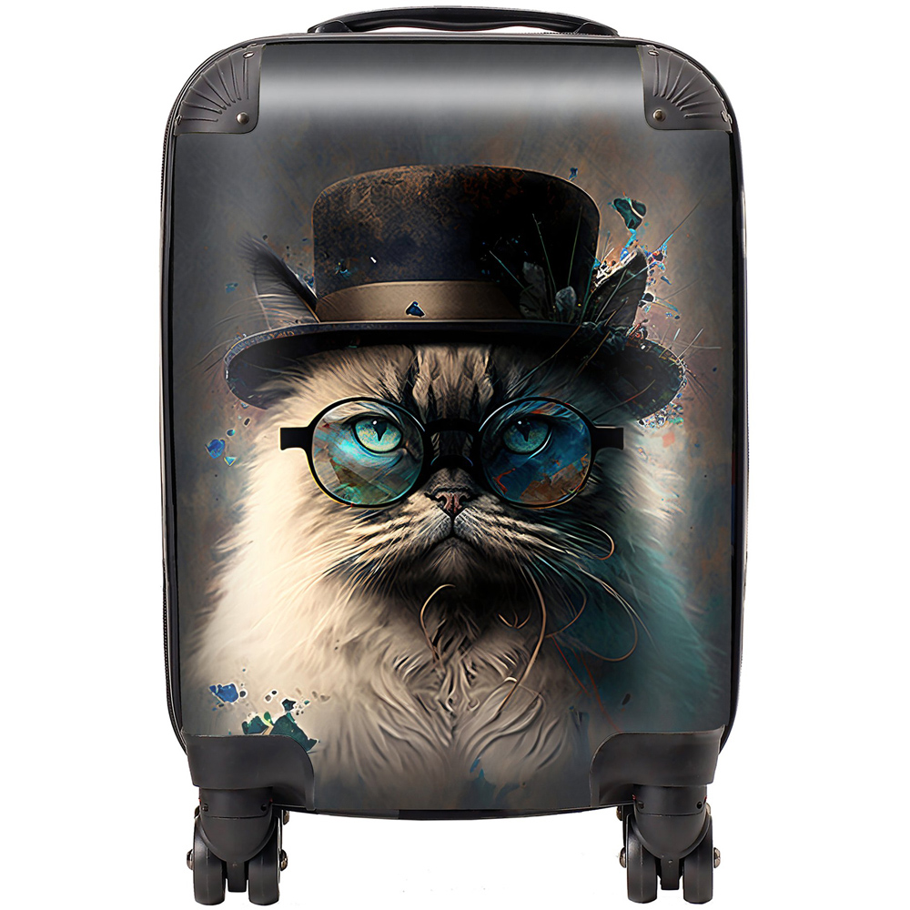 Warren Reed Designer Mini Cabin Splashart Birman Cat Face Glasses and Hat Suitcase Image 1