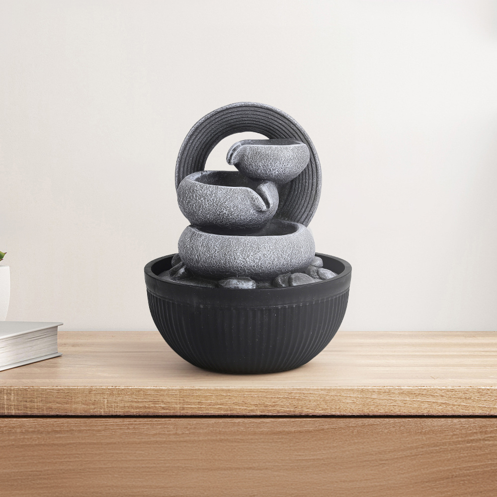 Living and Home 3-Tier LED Imitation Rock Resin Tabletop Water Fountain Image 2