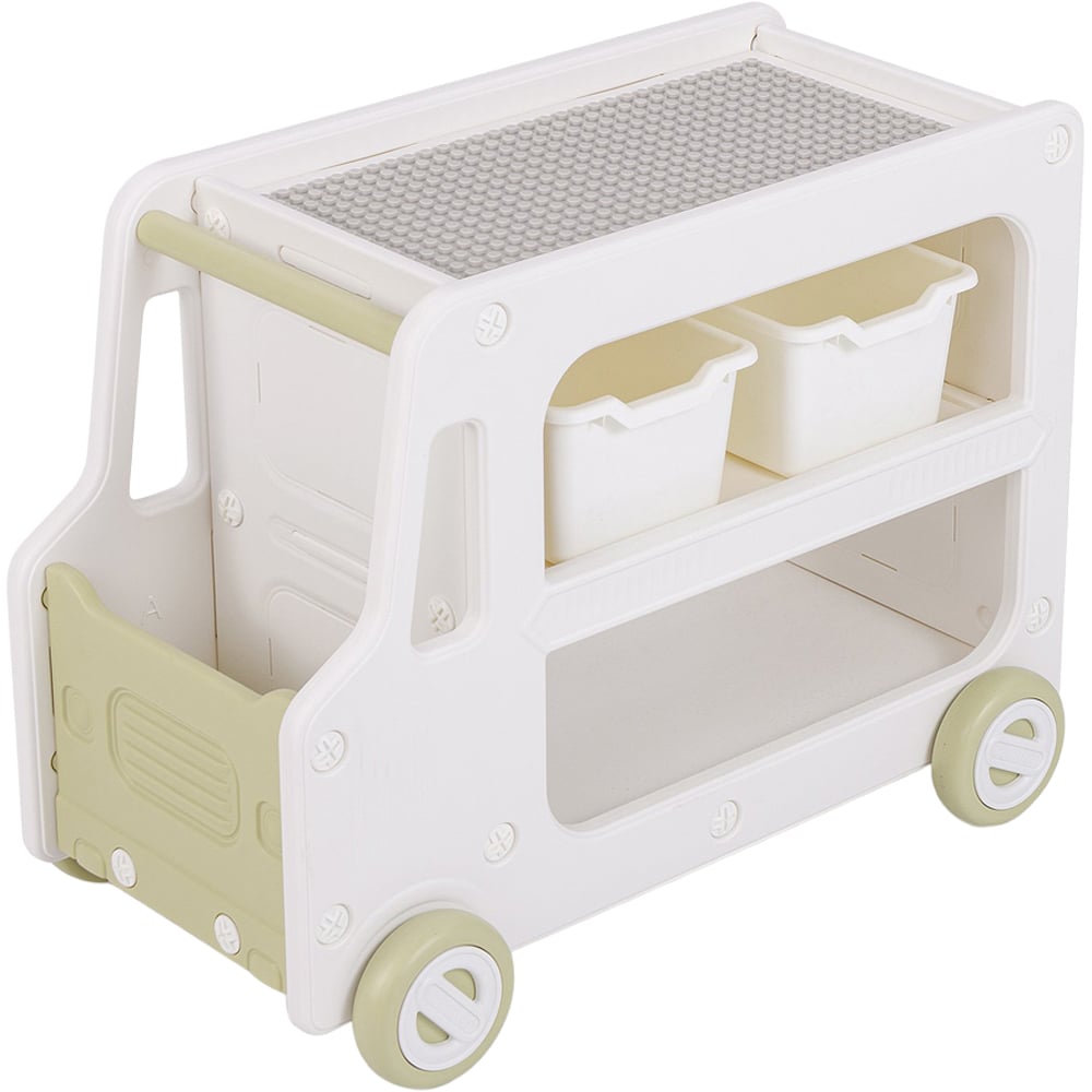 Costway 2-in-1 Kids White Car Shaped Toy Cabinet with Storage Basket Image 1