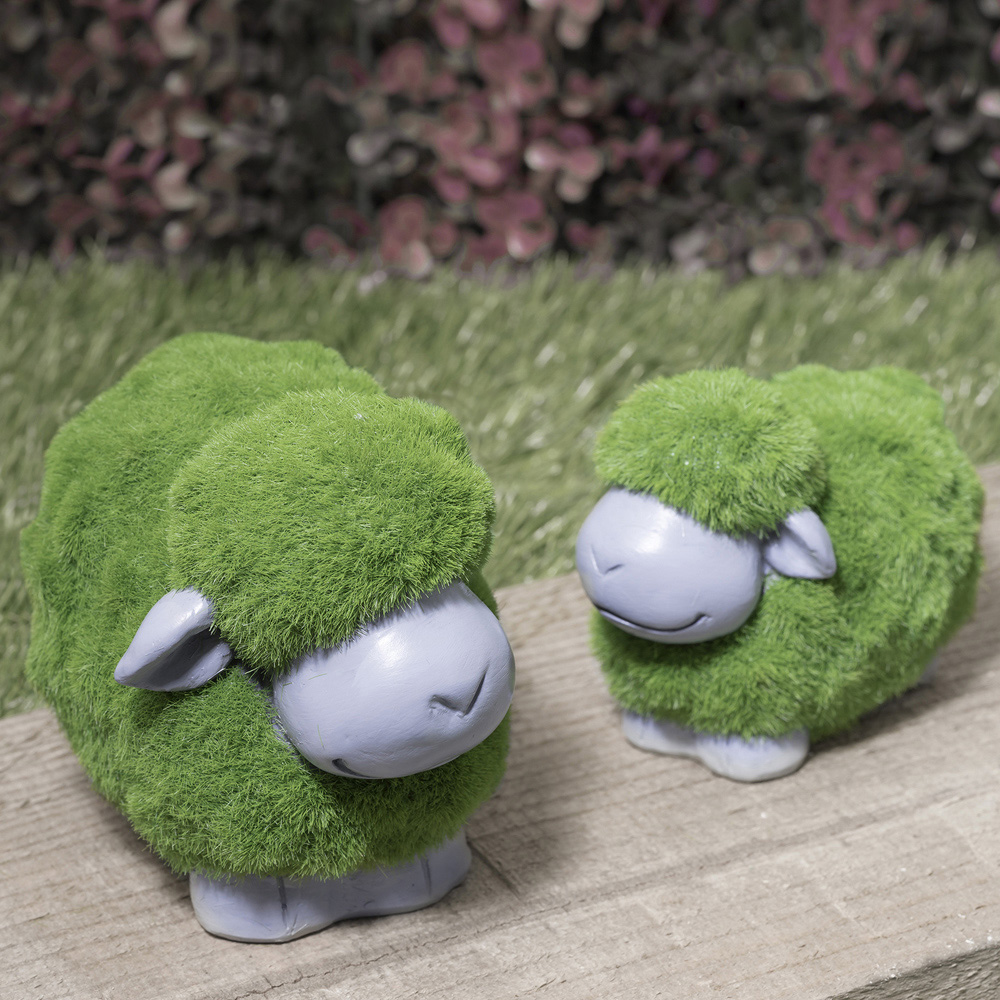 wilko Set of 2 Green and White Garden Sheep Statues Image 5