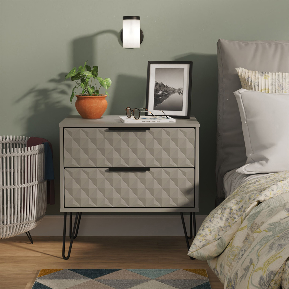 Crowndale Harlequin 2 Drawer Dusk Grey Side Table Ready Assembled Image 7