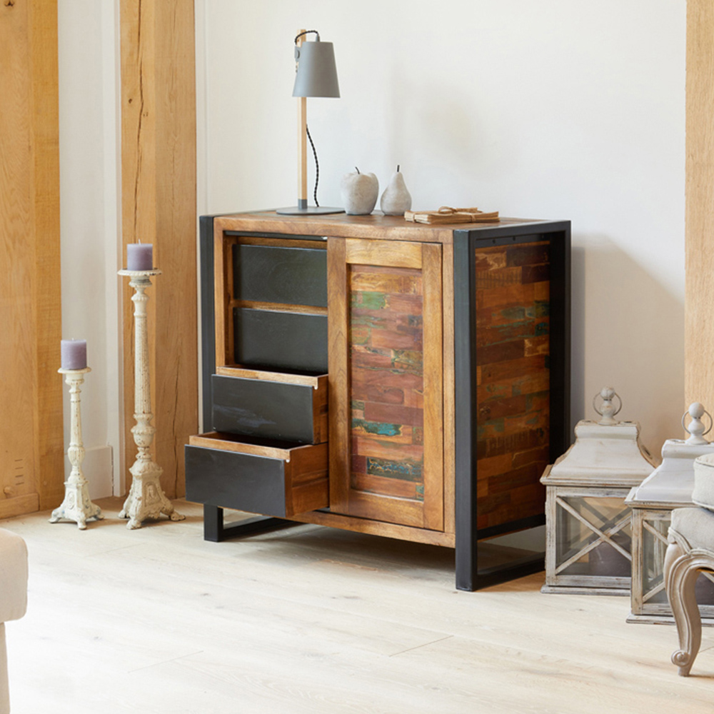 Baumhaus Urban Chic Single Door 4 Drawer Storage Cabinet Image 2