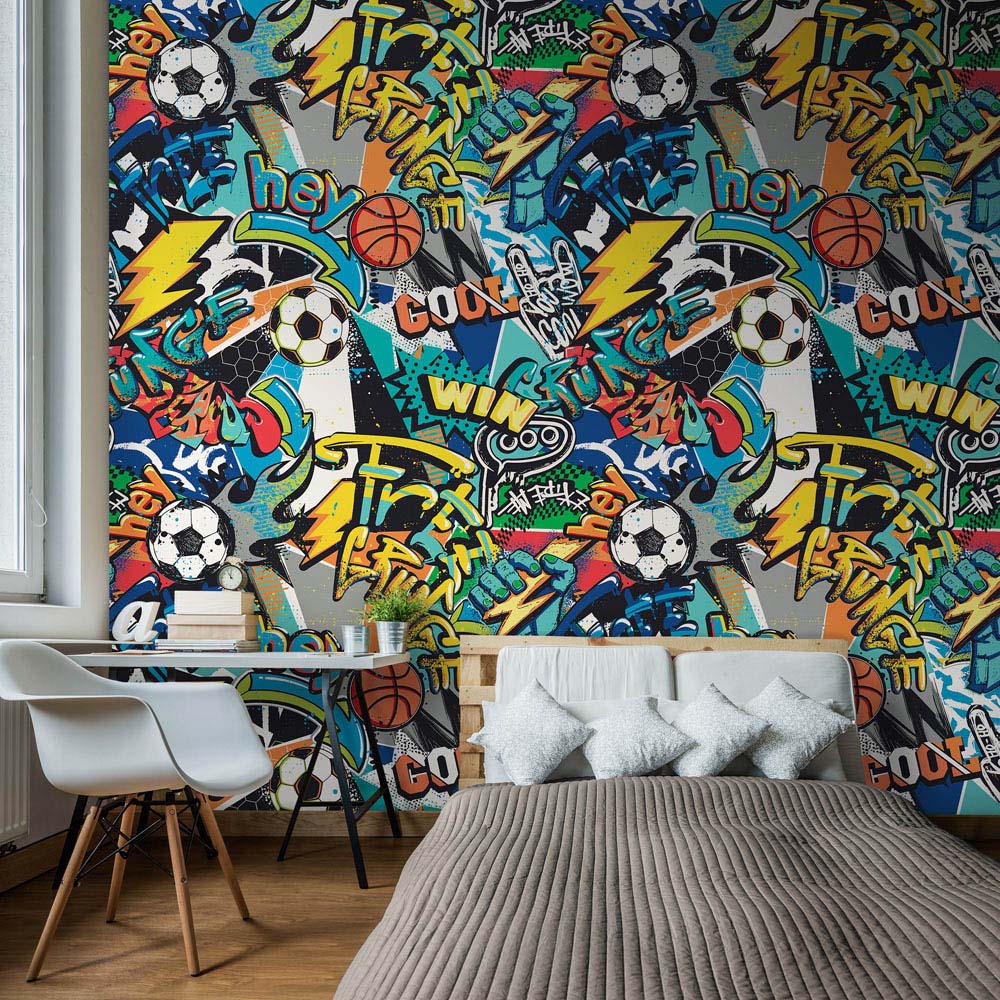 Origin Murals Repeatable Sports Graffiti Blue 3 Drop Wall Mural Image 3