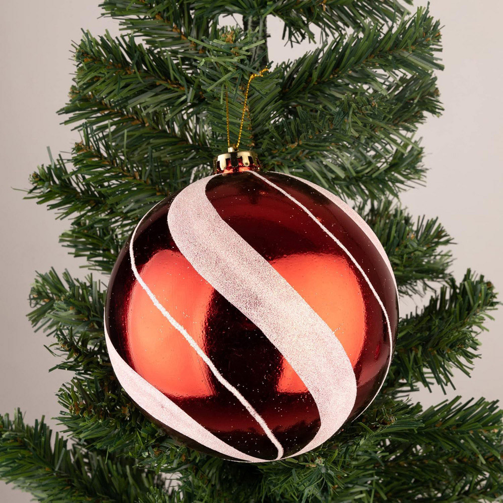 Shatchi 15cm Red and White Candy Stripe Shatterproof Christmas Bauble 3 Pack Image 4