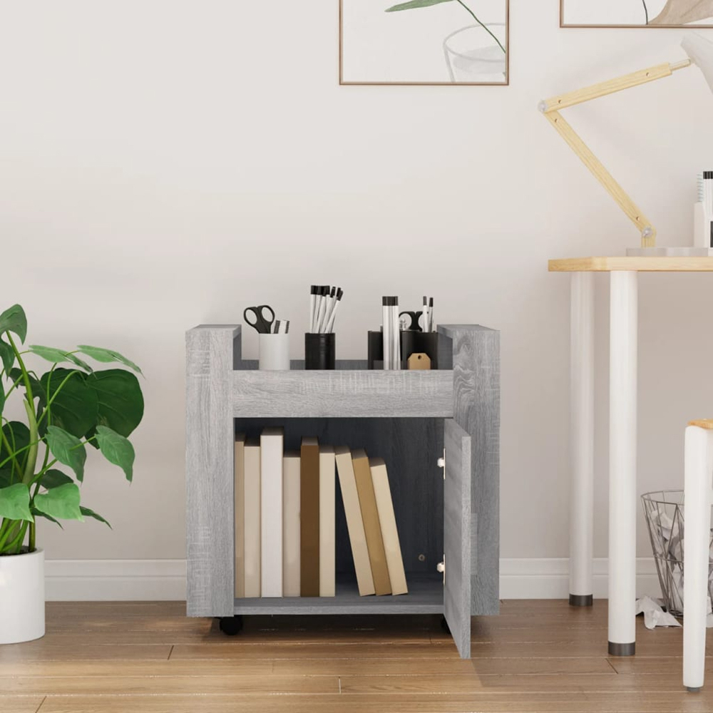 vidaXL Single Door Single Shelf Grey Sonoma Wooden Desk Trolley Image 9