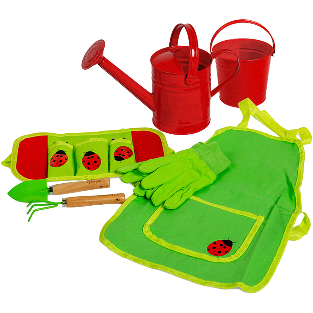 Bigjigs Toys Kids Red 7 Piece Gardening Starter Pack Image 1