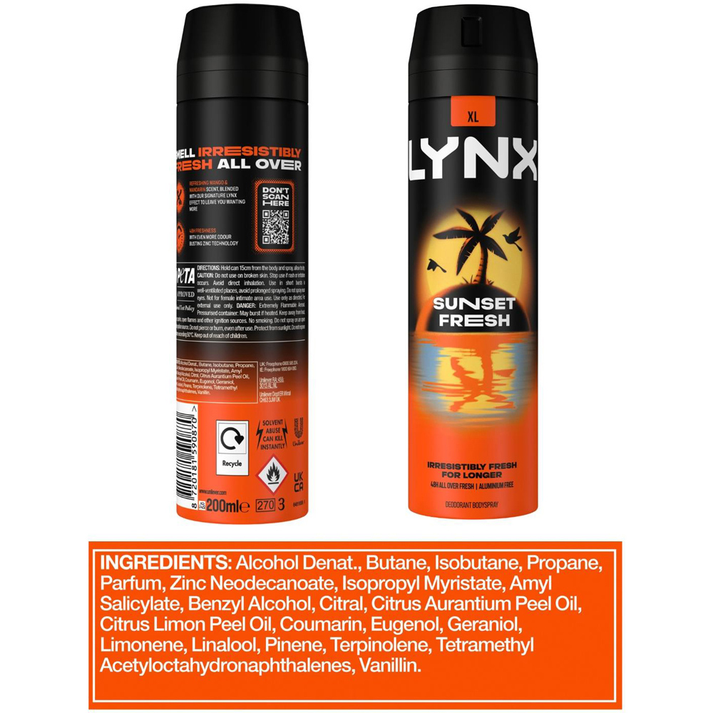 Lynx XL Sunset Fresh Men's Mango and Mandarin 48H Sweat Protection Deodorant Body Spray 200ml 3 Pack Image 7